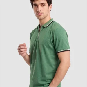 Sage Green Textured Knit Zipper Polo T-Shirt (Copy)